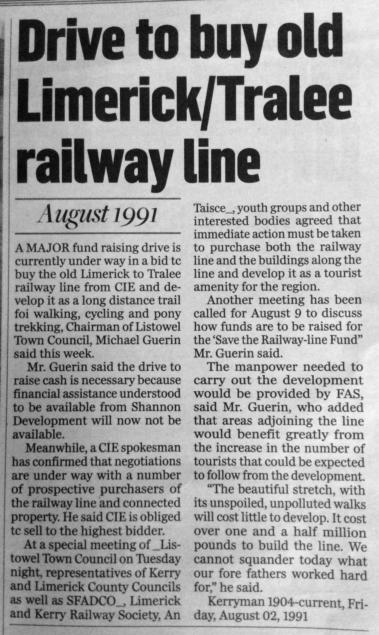 Drive to buy railway line 1991